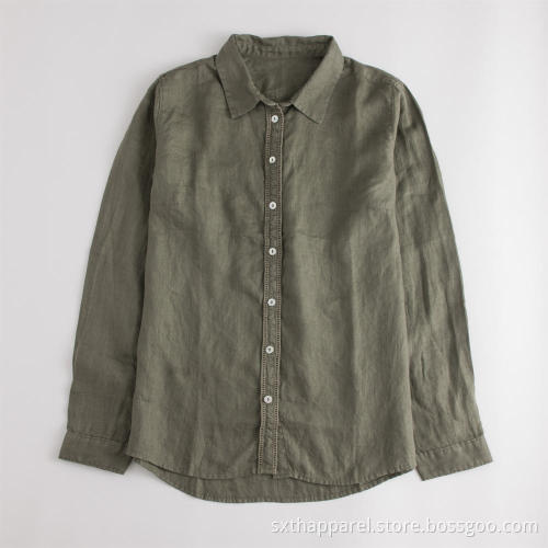Eco-friendly Women's Long Sleeve Casual Linen Shirt Blouse